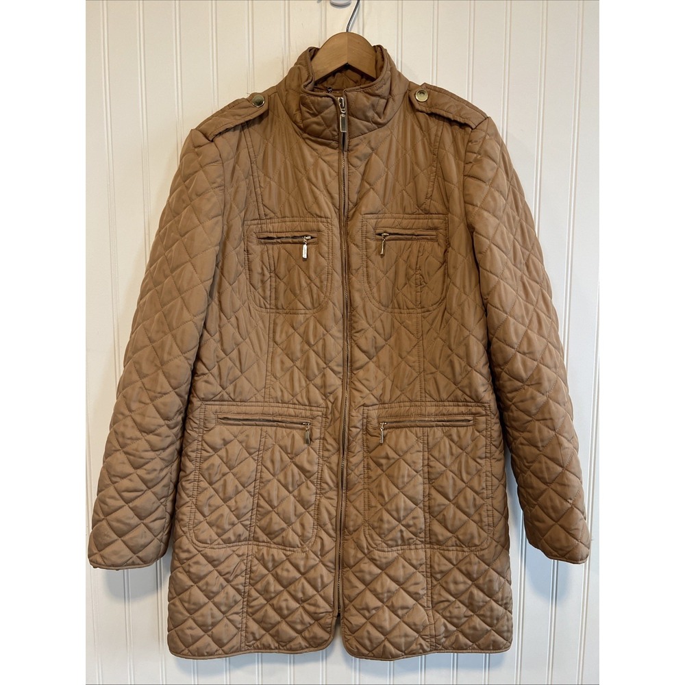 Charter Club Jacket Quilted Gold Pockets Zip Up Women Size Small‎